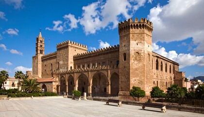 Fototapeta premium Ancient stone building with arches and towers