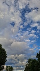 in the evening, sunset, beautiful clouds in the blue sky, summer season, nice summer weather