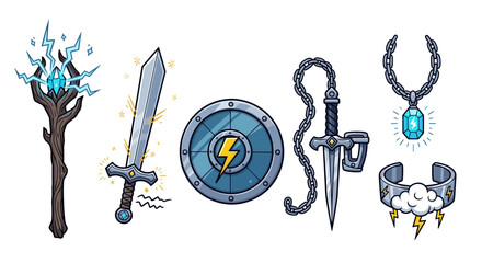 Cartoon Fantasy Game Items Isolated on White Background for Design