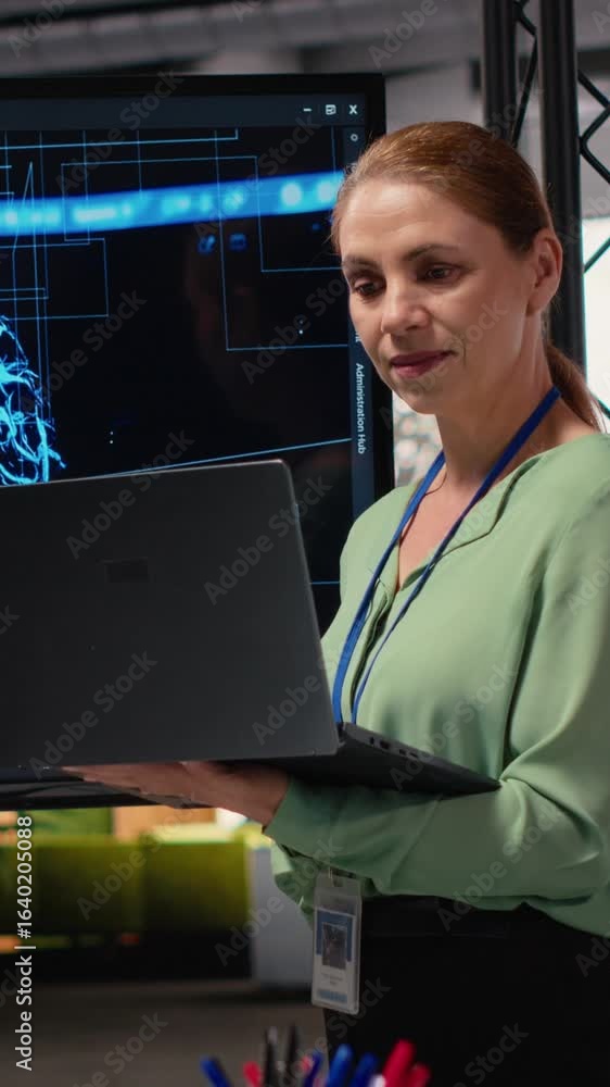Poster vertical video it company manager uses ai automation and deep learning for performance forecasting, 
