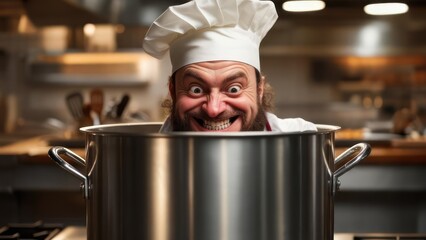 Chef in a giant pot