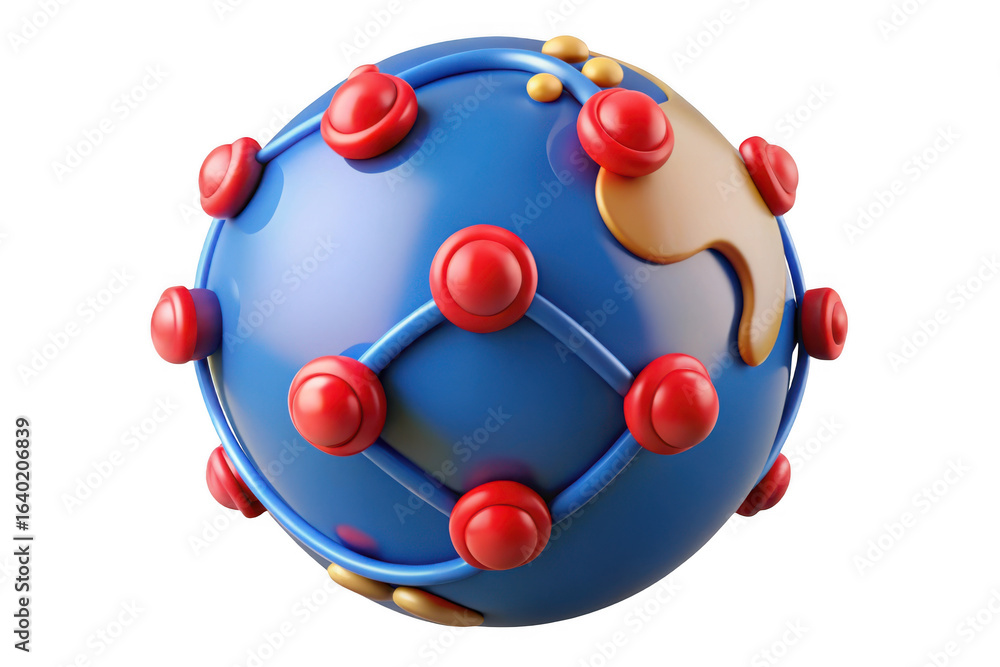 Poster 3d stylized globe with red nodes isolated on transparent background