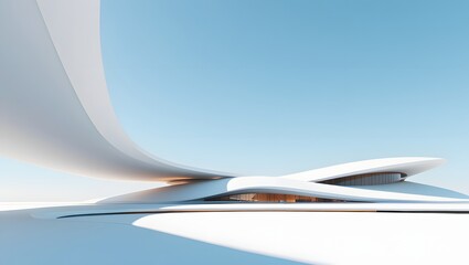 Futuristic architecture design white building exterior under clear blue sky view