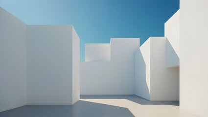 Minimalist architecture white building exterior design under bright blue sky photo