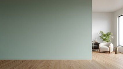 Modern living room interior design with green wall and wooden floor background home