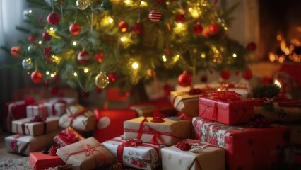 Christmas gifts under a tree