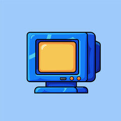 Vector cartoon illustration of a blue CRT monitor. Suitable for retro-themed designs, game designs, and backgrounds.