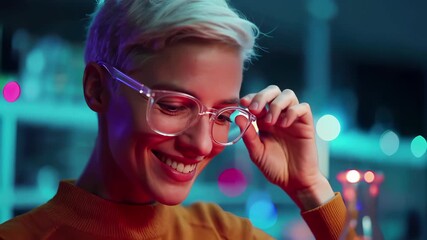 Female scientist examining red chemical solution in laboratory flask. Professional researcher conducting experiments in modern lab environment. Chemistry analysis, biotechnology development, medical - Powered by Adobe