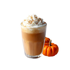 Pumpkin Spice Latte in Glass Mug on White Background

