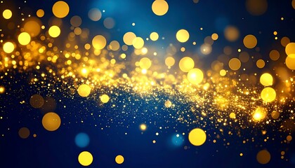 Abstract backdrop of golden bokeh on a dark blue background