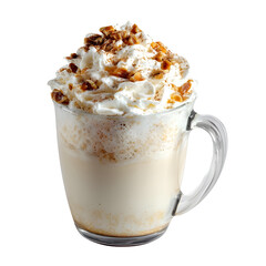 Pumpkin Spice Latte in Glass Mug on White Background

