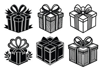Gift boxes set with bows and ribbons for holidays and celebrations