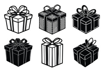 Gift boxes set with bows and ribbons for holidays and celebrations