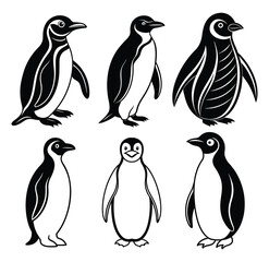 Naklejka premium Cute cartoon penguins in winter with snow and ice background