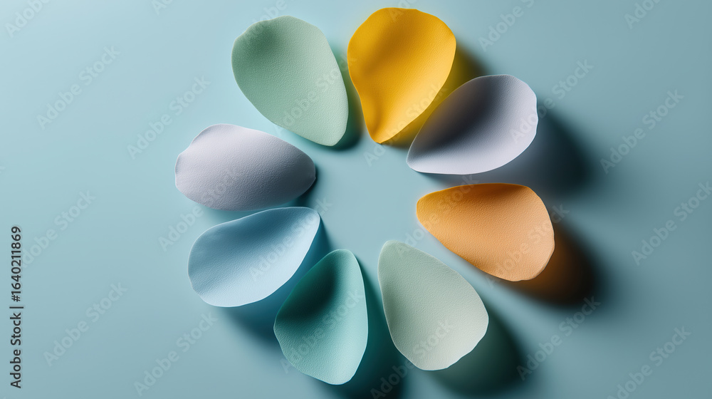 Aufkleber colorful assortment of foam petals arranged in a circular pattern on a light background
