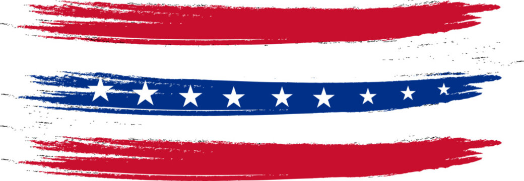 USA brush style. American ribbon flag. USA decorative banner border stripe. transparent png and vector illustration.