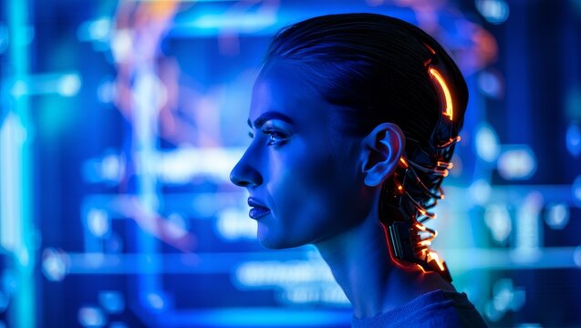 Futuristic cyborg woman artificial intelligence ai digital transformation concept - Powered by Adobe