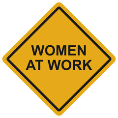 Diamond yellow and black women at work road sign vector