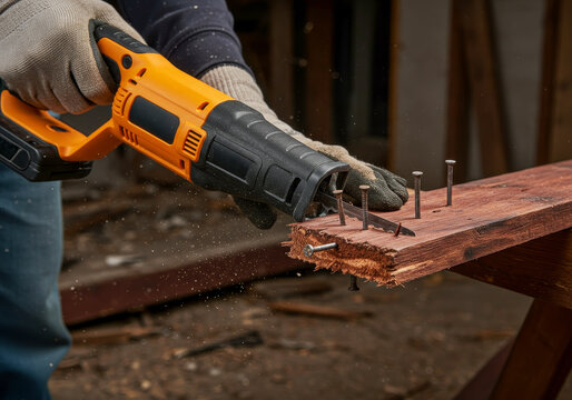Close up sawing wood with a jigsaw