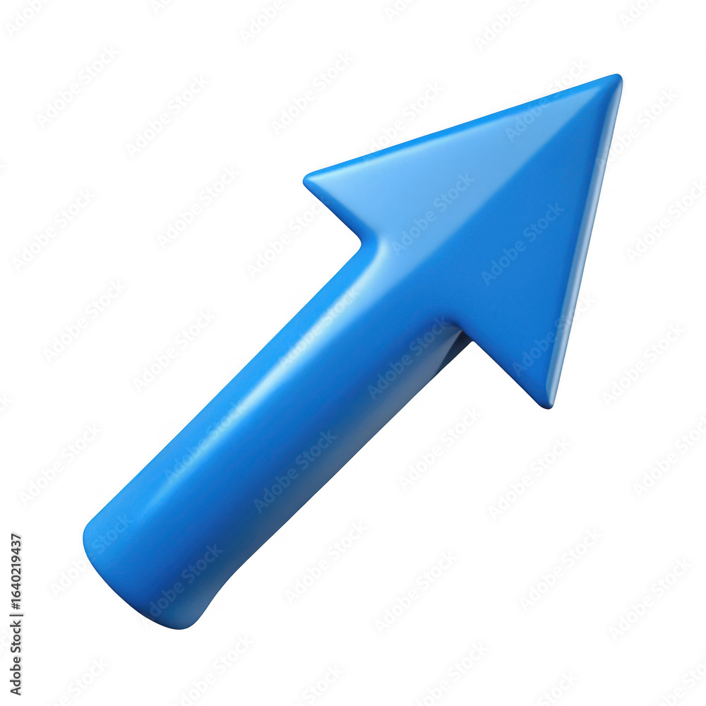 Poster 3d blue arrow pointing up and right isolated on transparent background