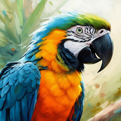 Obraz premium artwork of blue and yellow macaw. Watercolor painting