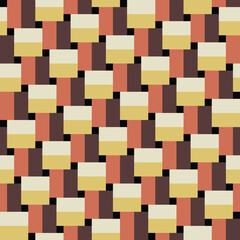 Pattern created from off-white, pale gold, terracotta and brown rectangles, and small black squares
