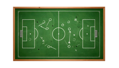 Soccer strategy drawn on chalkboard, visualizing game plan and team tactics for success in the sport