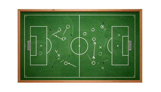 Soccer strategy drawn on chalkboard, visualizing game plan and team tactics for success in the sport