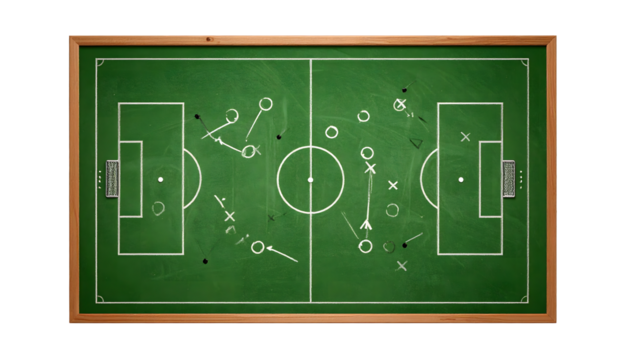 Soccer strategy drawn on chalkboard, visualizing game plan and team tactics for success in the sport