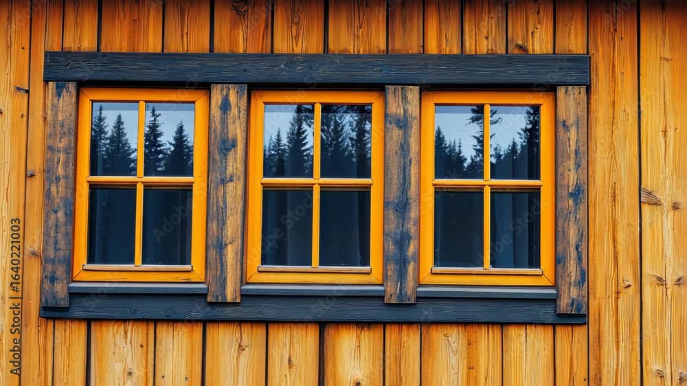 Poster window to the wilderness: a captivating composition showcasing a trio of windows embedded within the
