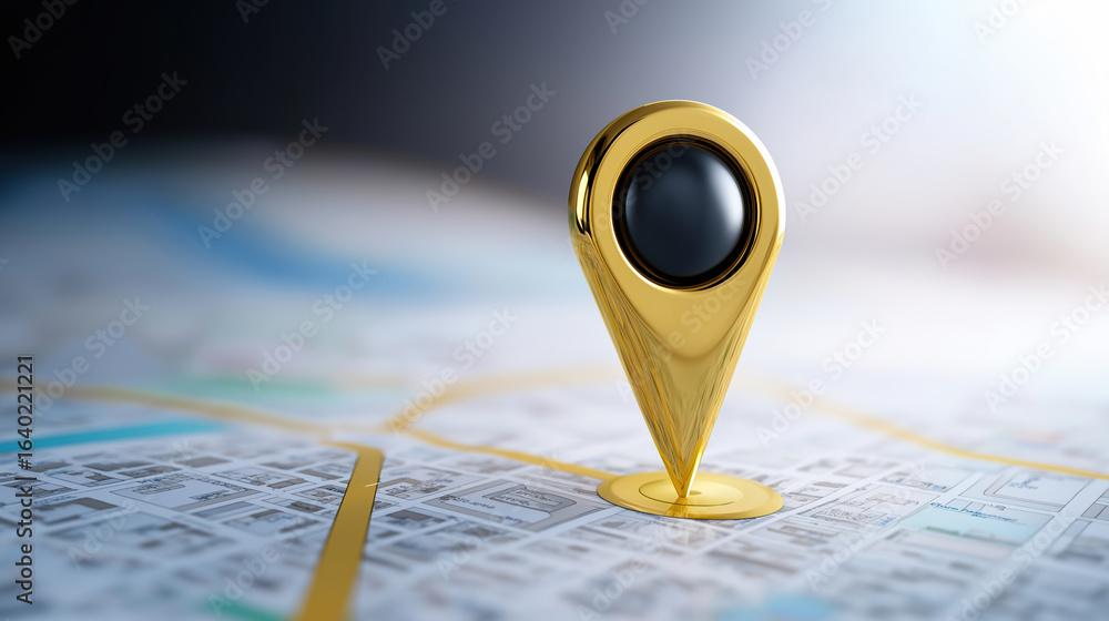 Aufkleber exploring digital navigation with a golden location pin on a city map
