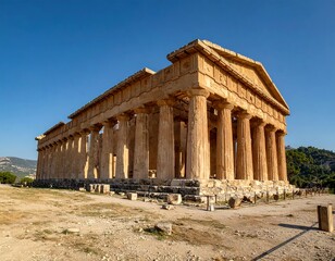 Fototapeta premium Ancient temple facade in sunlit landscape