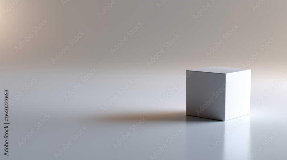 Poster minimalistic white cube on a smooth surface with soft lighting in a simple setting