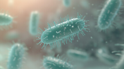 Fototapeta premium Rabies virus, a lyssavirus that causes a fatal neurological disease. Rabid infection wildlife transmission, vaccine prevention, neurological symptoms, urgent treatment, rabies virion, scientific 3D