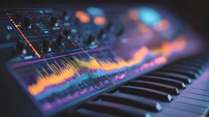 Obraz premium Colorful synthesizer keyboard display
