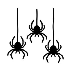 Hanging spiders silhouette. Vector illustration isolated on white background. Traditional Halloween decorative element