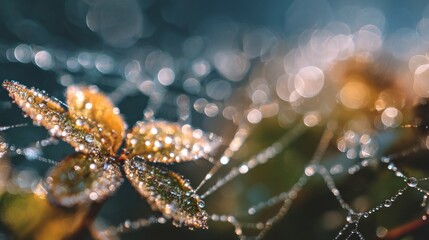 Dew drops on spiderweb plant