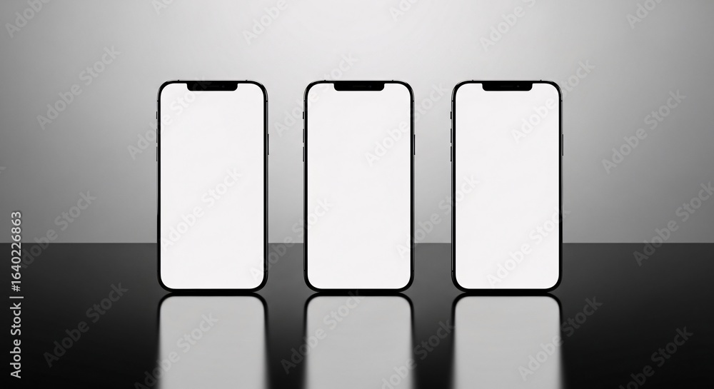 Aufkleber three modern smartphones display blank screens ready for your custom content, perfect for app promot