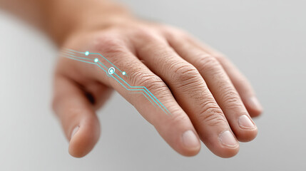 Futuristic holographic map display expanding from wrist for innovative navigation