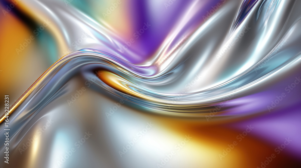 Poster soft metallic waves blend colors in an abstract display of light and form