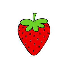 Red strawberry in flat style raster illustration