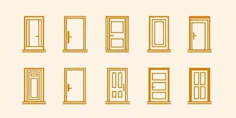 Different Doors types. Door Architectural icons set. Outline icons. Simple plan collection, for design interior and architectural project