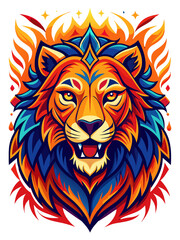 Vibrant neon style design of a colorful lion (perfect pixel and transparent background for printing on t-shirt, mug and sticker)