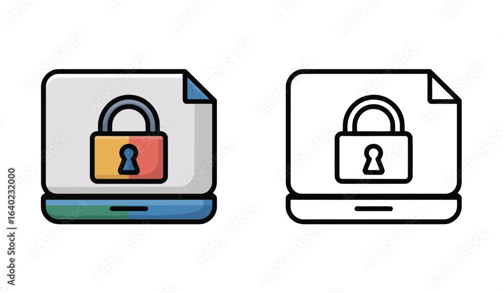 Poster digital security icons showing protected documents and files with padlock for privacy protection