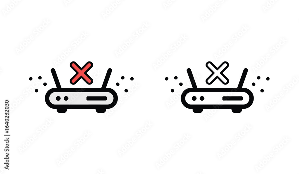Poster wireless router with connection error icon depicting network trouble and connectivity issues