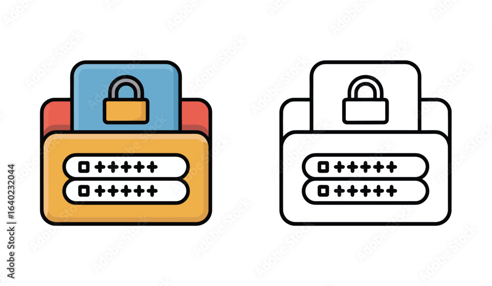 Poster folder with password protection icons in color and black and white renderings