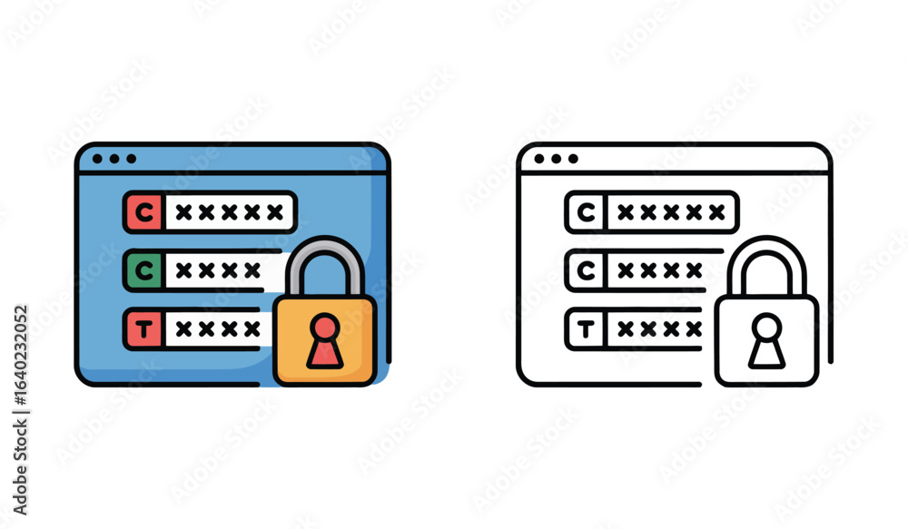Poster password protection and security illustration of a padlock guarding a computer interface with letter