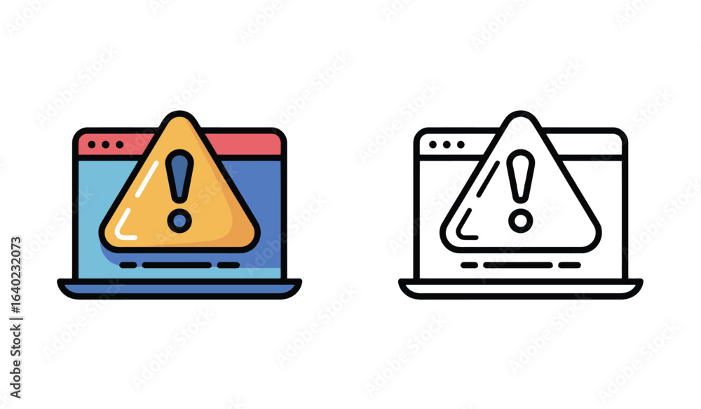 Poster security alert warning on laptop computer internet issues and vulnerability threat warning symbol