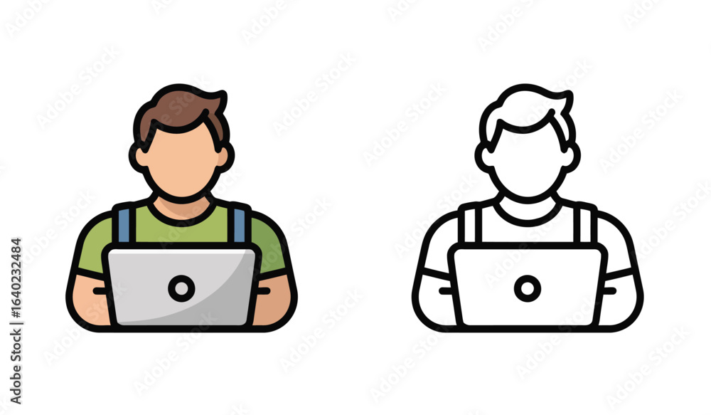Poster programmer with laptop icons vector illustration set for technology development and freelance concep