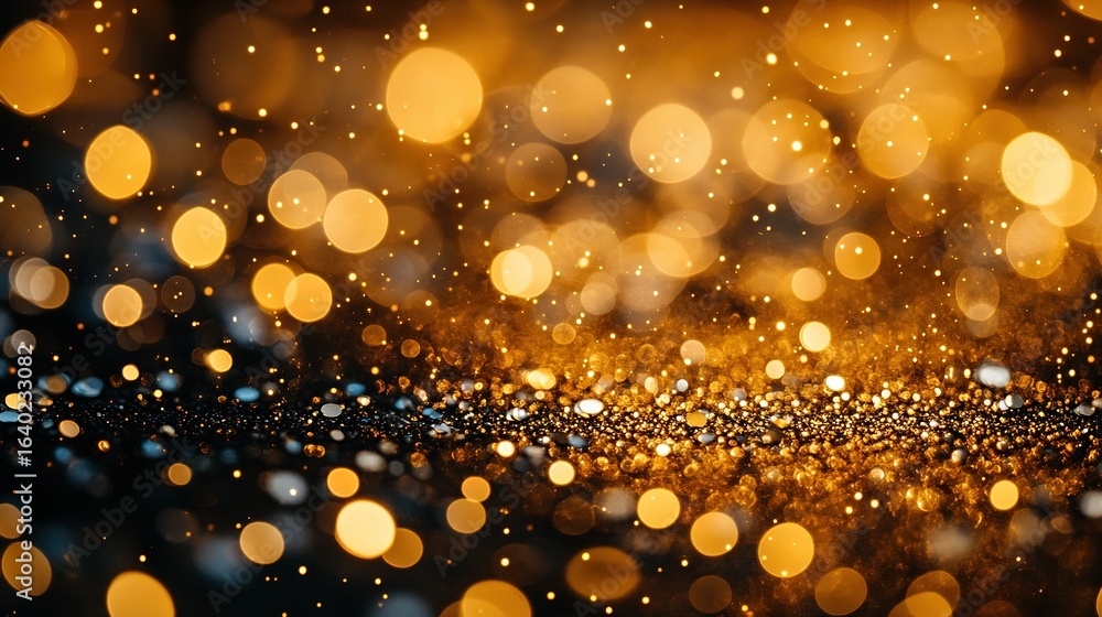 Poster abstract background with bokeh lights in gold and dark tones.